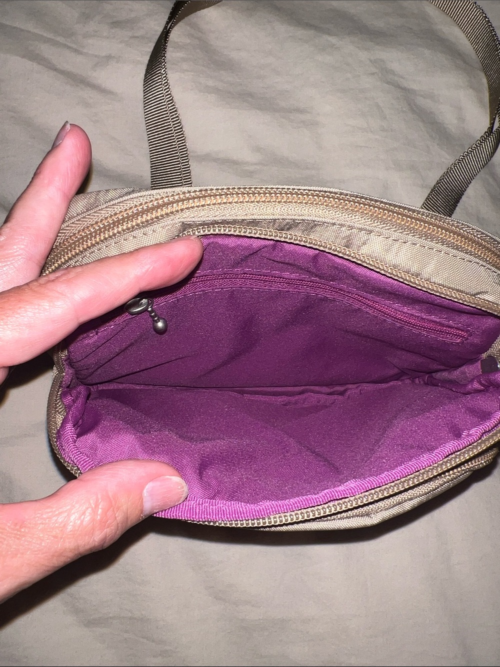 Baggallini Taupe Triple Zip Crossbody Bag; NWT - Picture 4 of 7